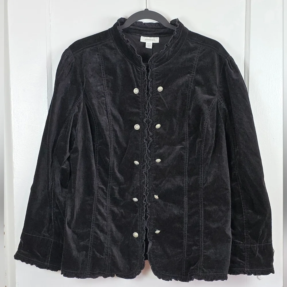 FINAL Dress Barn Black Velveteen Ruffle Jacket Size 14/16